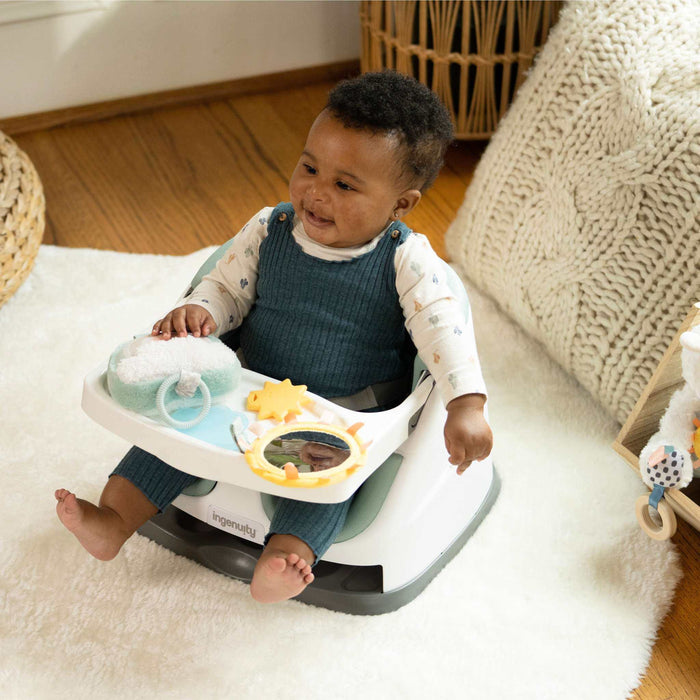 Ingenuity Calm Springs Soothing Essentials Gift Set with musical plush toy, teething mitt, sun mirror, and teethers for newborns