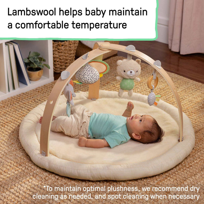 Every Season Plush Lambswool baby play gym with reversible mat and removable sensory toys