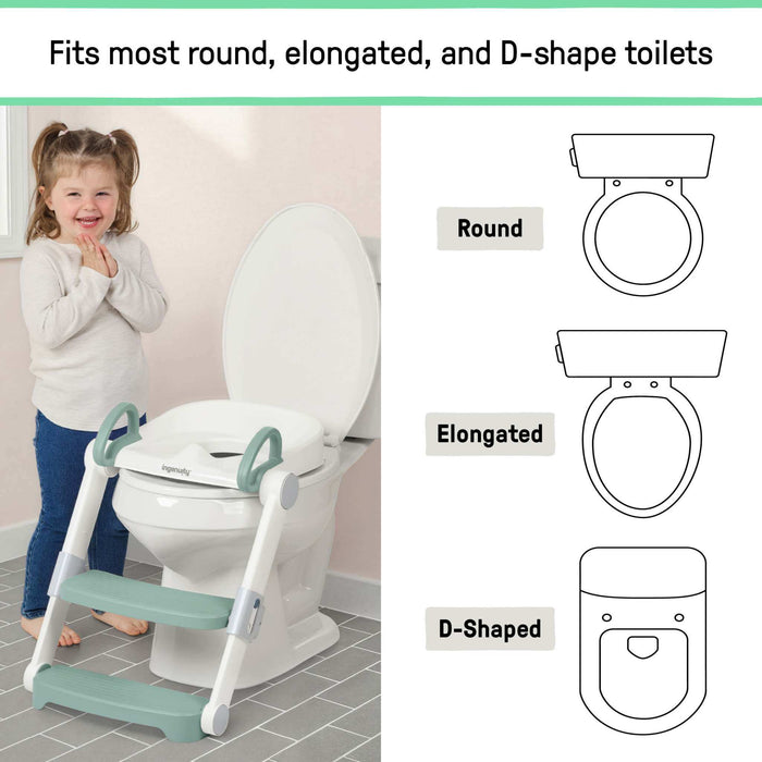 Ingenuity Foldaway Ladder Potty  Adjustable Height Toilet Trainer with Handles, Folds Flat for Compact Storage, Fits Round & Elongated Toilets