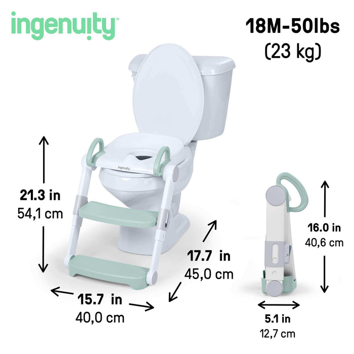 Ingenuity Foldaway Ladder Potty  Adjustable Height Toilet Trainer with Handles, Folds Flat for Compact Storage, Fits Round & Elongated Toilets