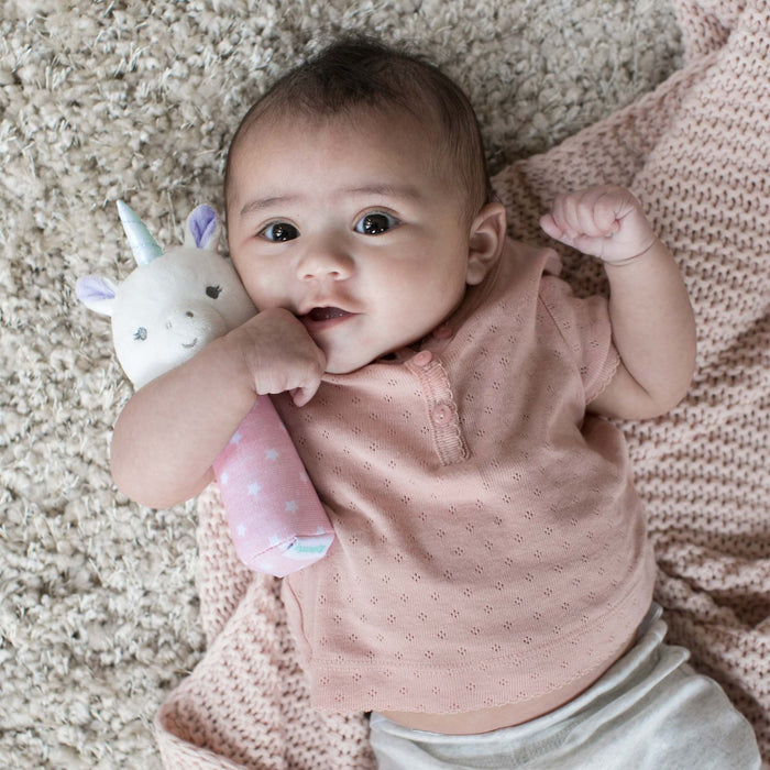 Ingenuity Premium Soft Plush Shimmy the Unicorn handheld baby rattle toy
