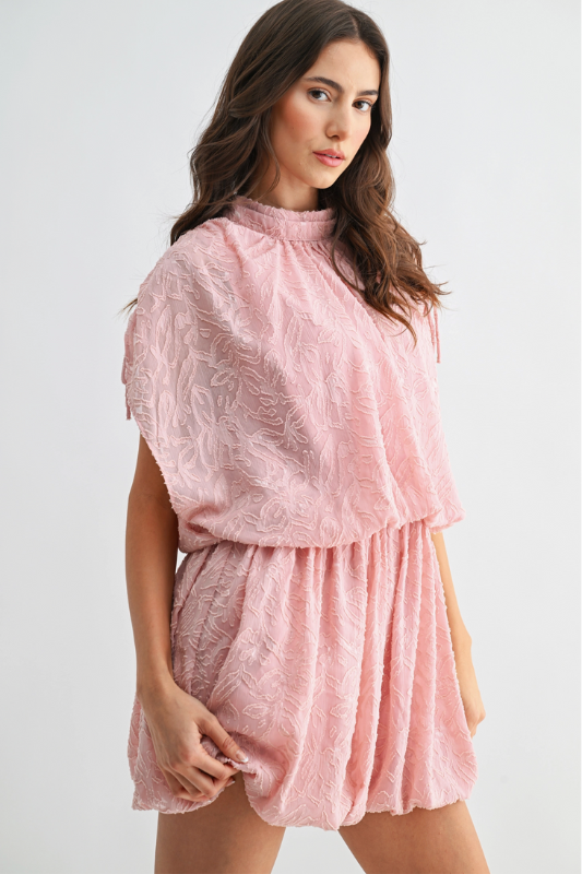 Jacquard Flutter Sleeve Mini Dress