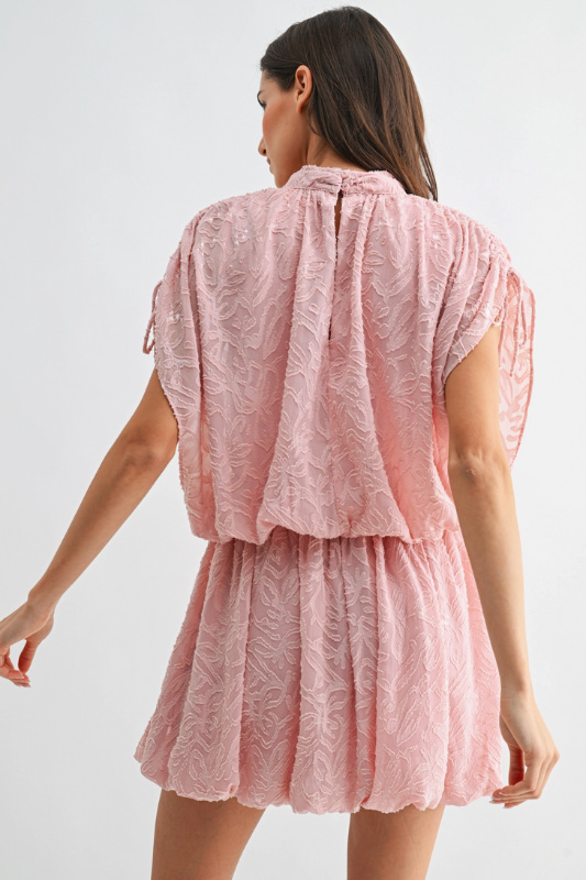 Jacquard Flutter Sleeve Mini Dress