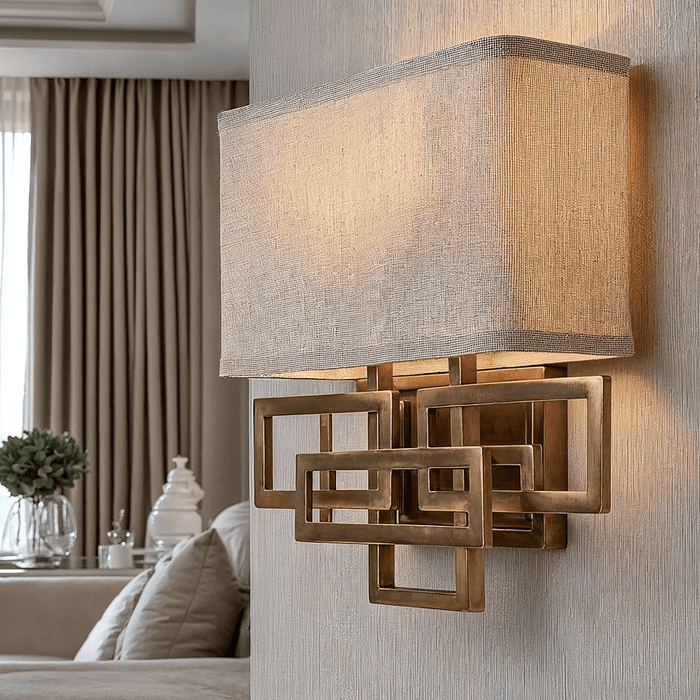 Jennifer Brushed Brass 2 Light Wall Light with Linen Shade Lighting