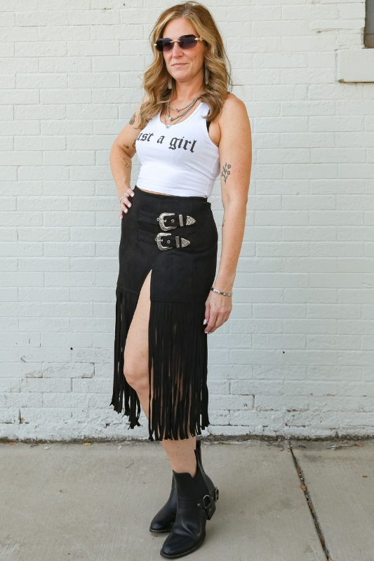 Joana Fringe Buckle Skirt - Black