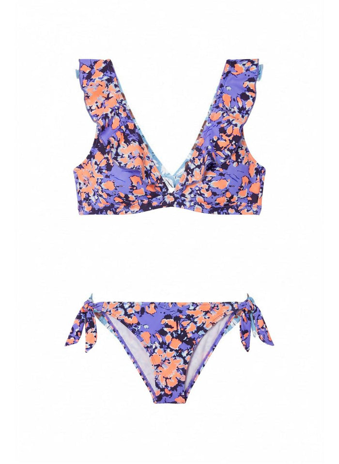 Bikini Emmanuela Swimwear Joanna V Neck Ruffled Bikini Blue/Orange/Black Apoella