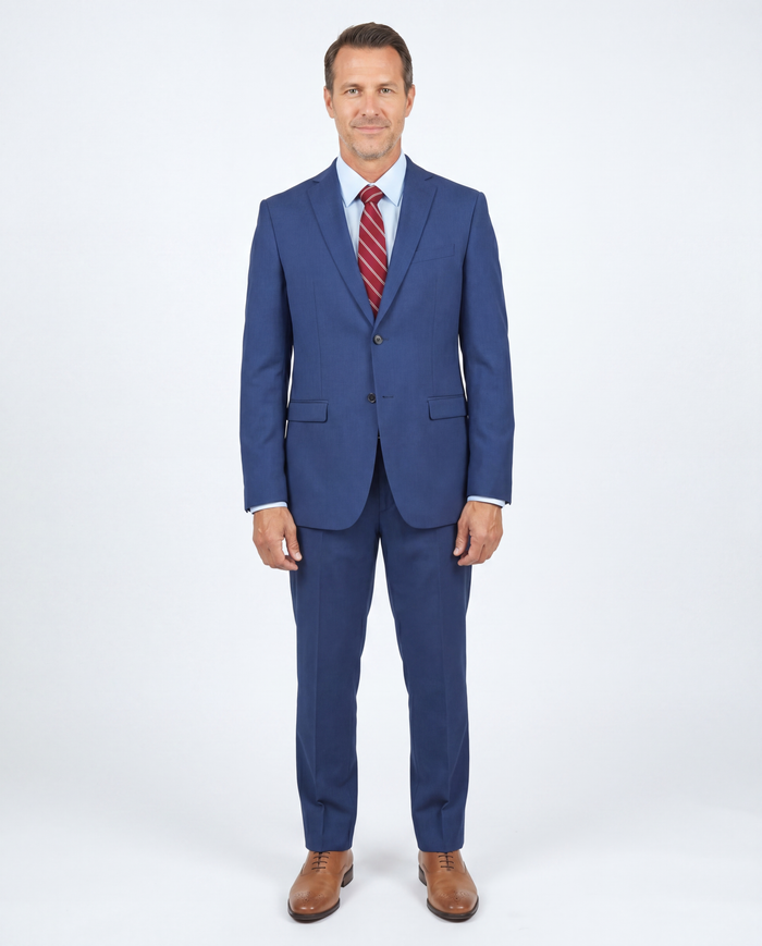 John Varvatos Mens Slim Fit Solid Blue Two Button Wool Suit - The Suit Depot