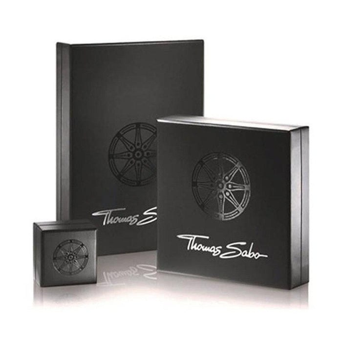 Elegant black jewelry boxes, varying sizes, featuring embossed wheel designs.