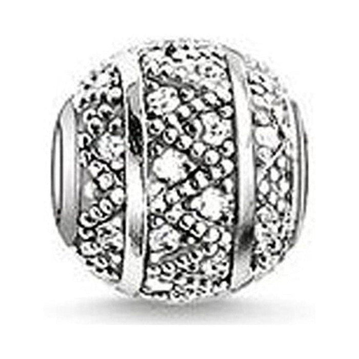 Karma Bead Zigzag White charm: silver, textured bead with clear cubic zirconia accents.