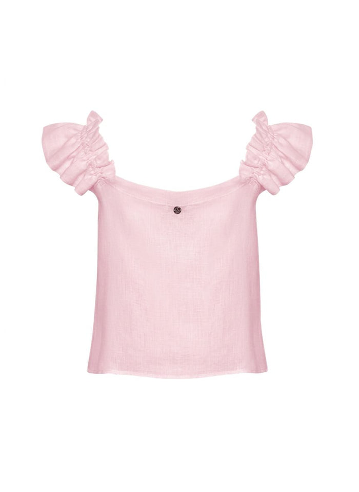Tops Apoella Koko Ruffle Linen Top Pink Apoella