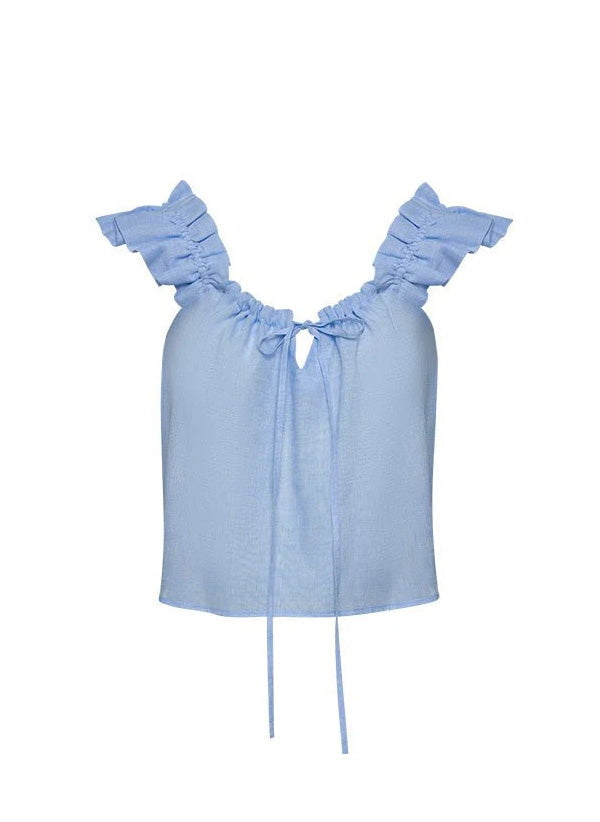 Tops Apoella Koko Ruffle Linen Top Sky Apoella