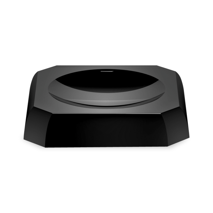 The Kristall Soap Dish features an anthracite color and faceted shape.