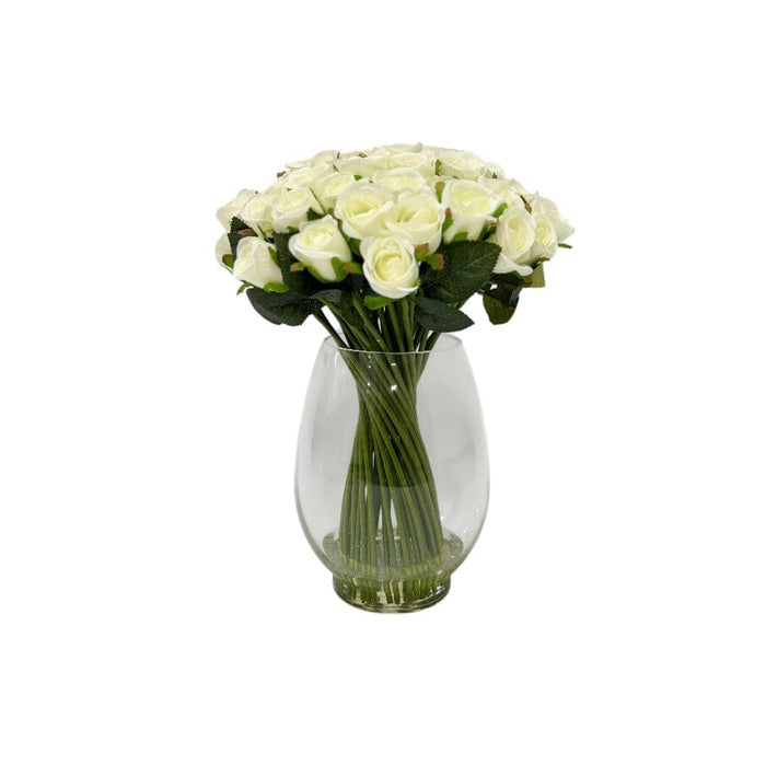Large Cream Faux Rose Arrangement in Fishbowl Vase Accessories
