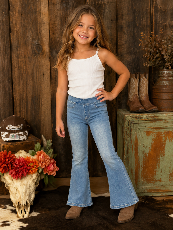 Li’l Britches Criss Cross Waist Flare Jeans by ML Kids