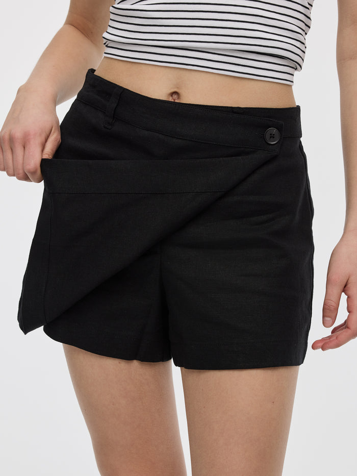 Linen-Blend Wrap Skort
