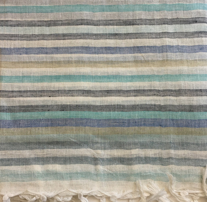 Linen Striped Stole w/Fringe - Multi Aqua