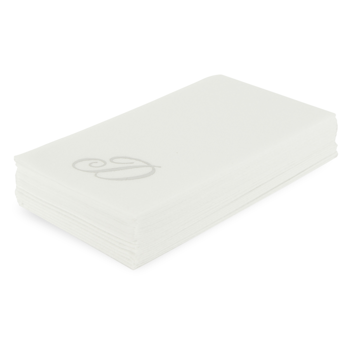 Customized guest towels that are made of paper that feels like fabric.