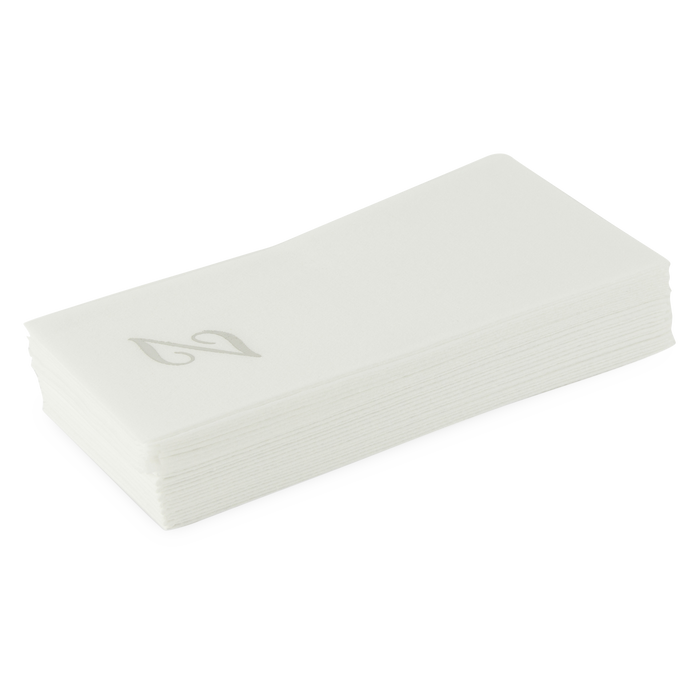 Customized guest towels that are made of paper that feels like fabric.