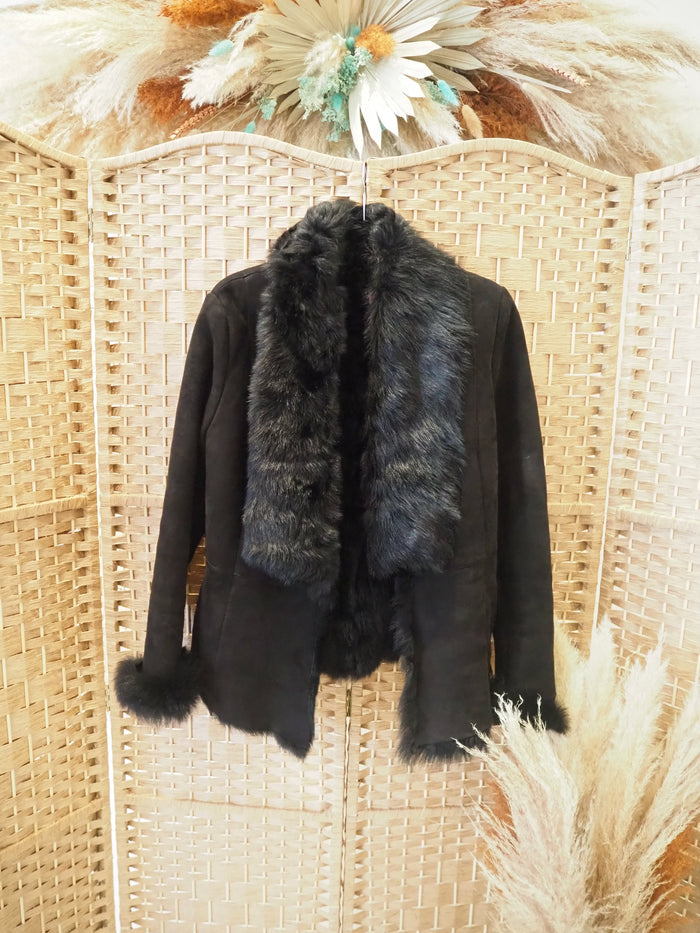 LK Bennett Black Suede Fur Jacket Medium (RRP £595)