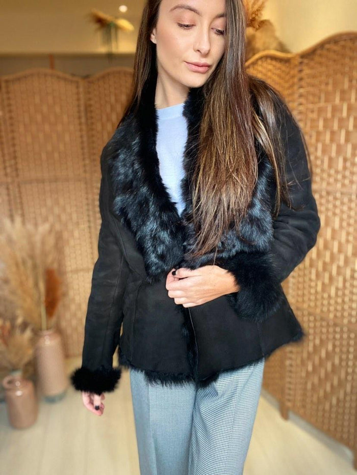 LK Bennett Black Suede Fur Jacket Medium (RRP £595)