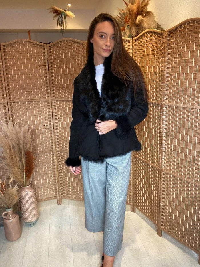 LK Bennett Black Suede Fur Jacket Medium (RRP £595)