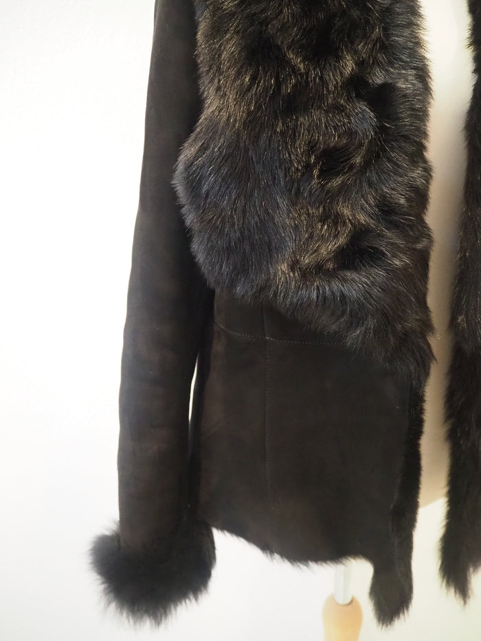 LK Bennett Black Suede Fur Jacket Medium (RRP £595)