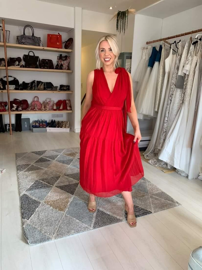 LK Bennett Red Chiffon Dress Size 10 (New £295)
