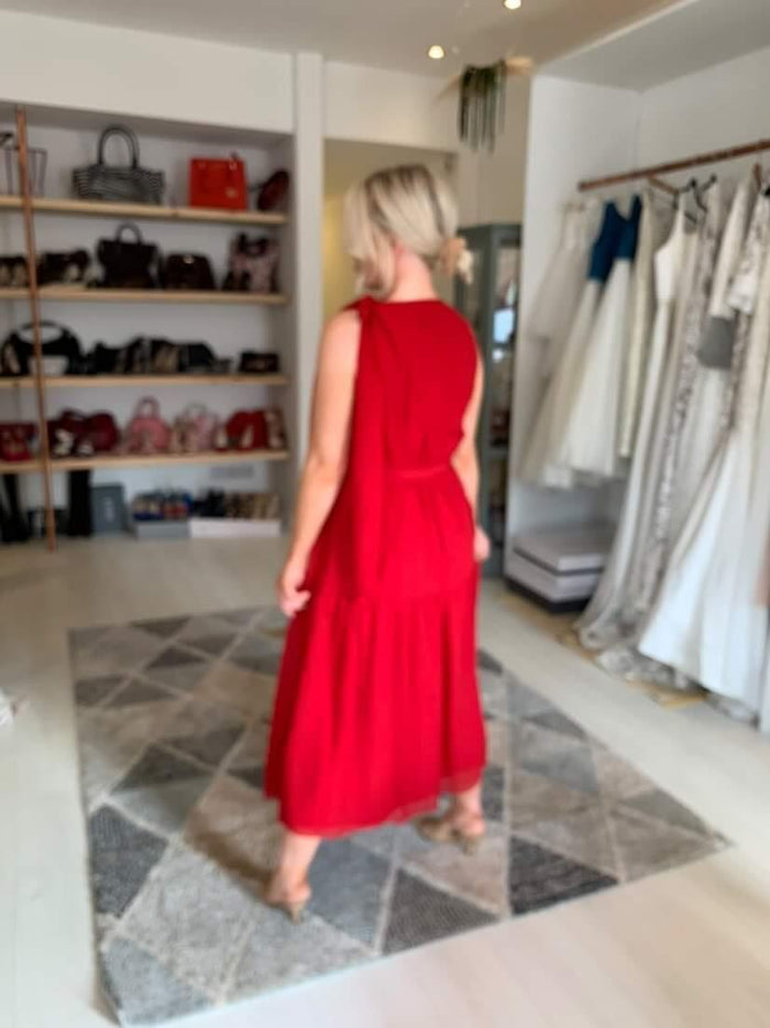 LK Bennett Red Chiffon Dress Size 10 (New £295)