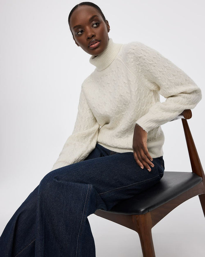 Long-Balloon-Sleeve Mock-Neck Sweater