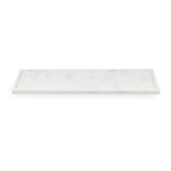 Beautifully handcrafted in India by skilled artisans, this marble tray is made from white marble with natural purple and grey veins.