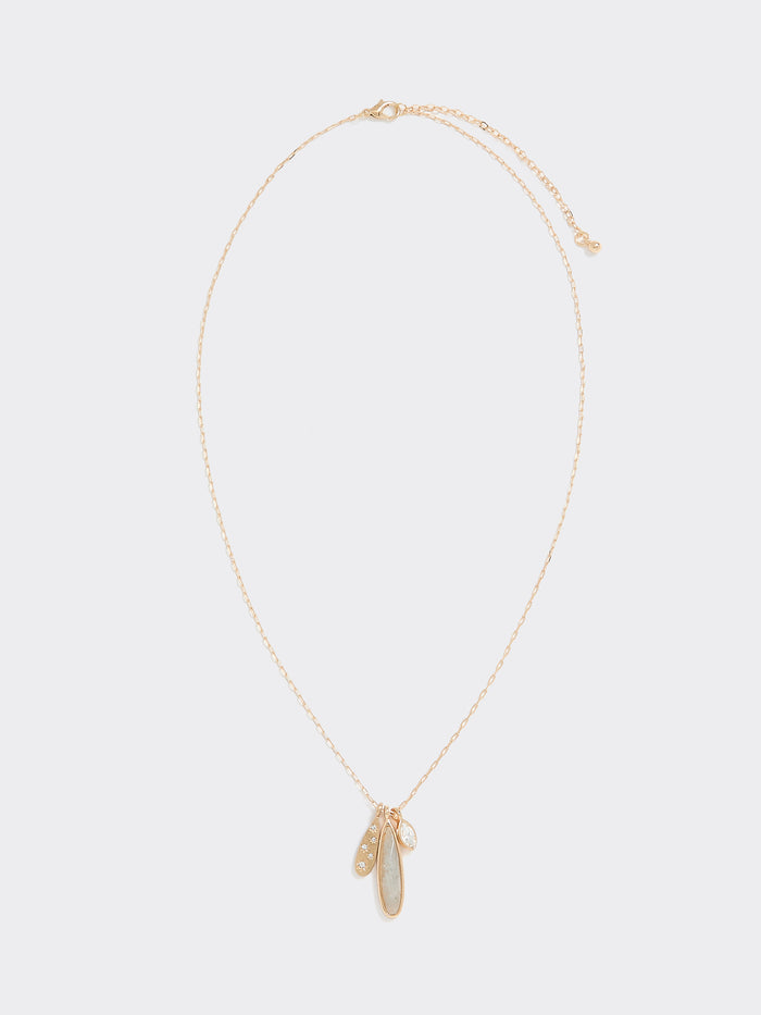 Long Necklace with Stone Teardrop Pendant