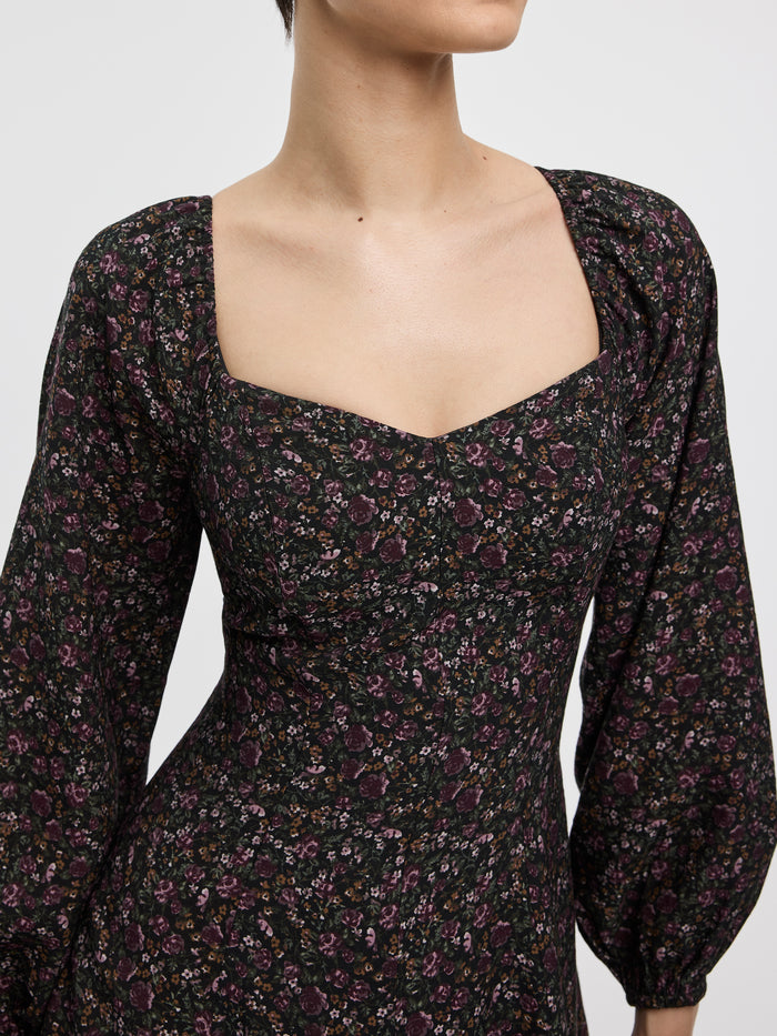 Long-Puffy-Sleeve Bustier Mini Dress with Sweetheart Neckline