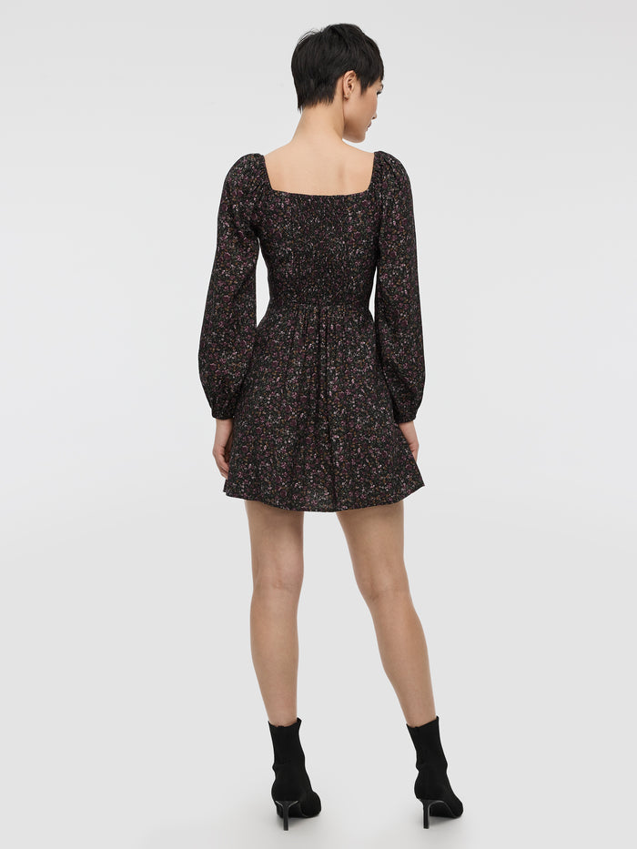 Long-Puffy-Sleeve Bustier Mini Dress with Sweetheart Neckline