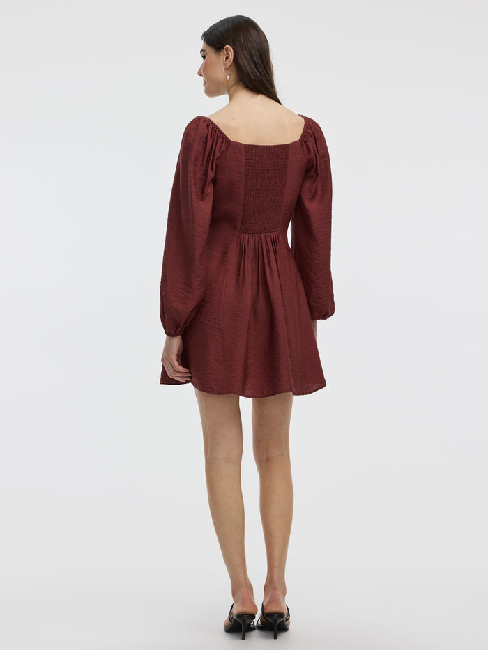 Long-Puffy-Sleeve Bustier Mini Dress with Sweetheart Neckline
