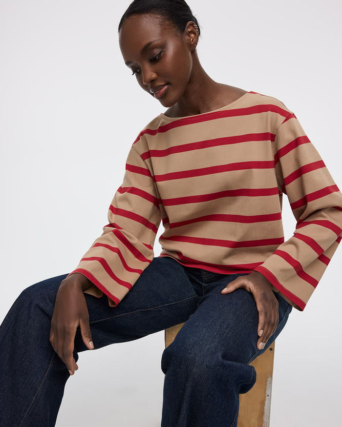 Long-Sleeve Boat-Neck Top