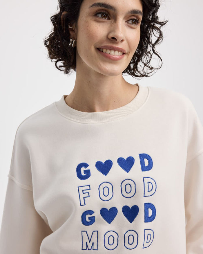 Long-Sleeve Crew-Neck Fleece Sweatshirt with Quotes