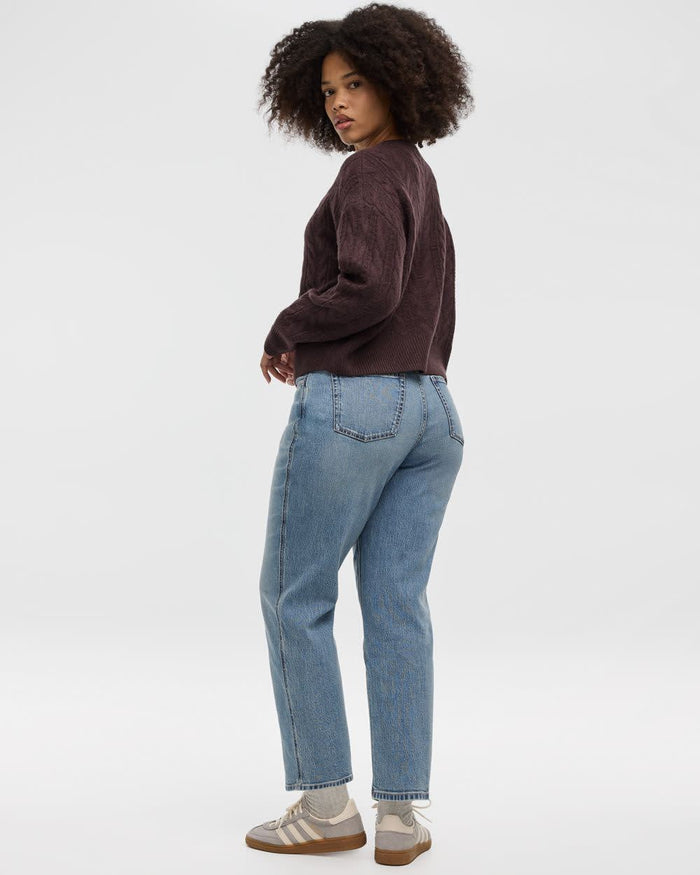 Long-Sleeve Crew-Neck Pullover with Cable Stitches