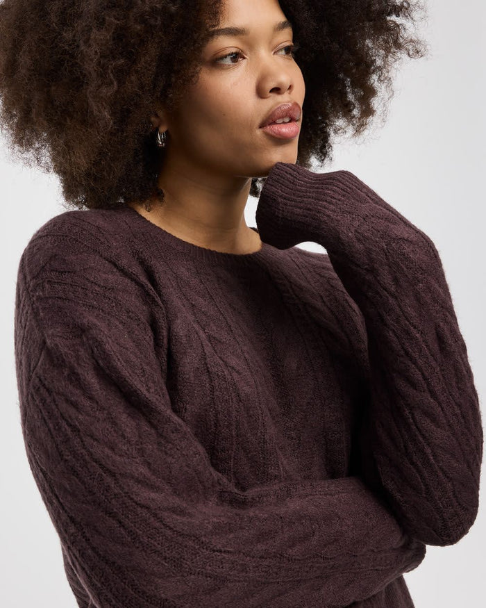 Long-Sleeve Crew-Neck Pullover with Cable Stitches