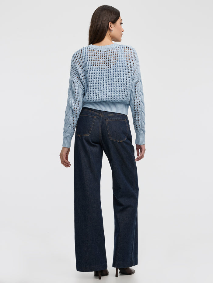 Long-Sleeve Crew-Neck Sweater with Open Stitches