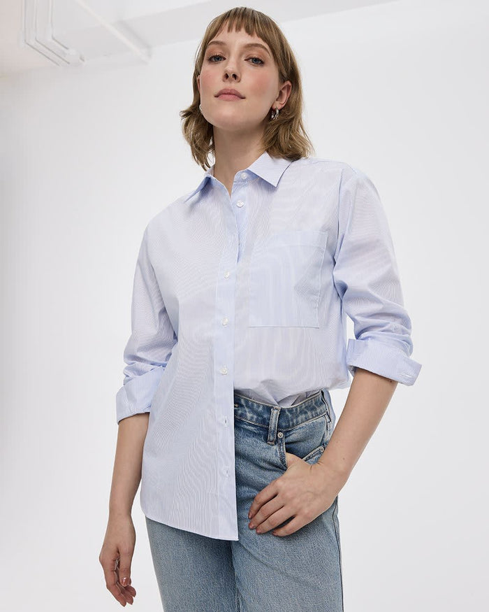 Long-Sleeve Poplin Shirt with Chest Pocket - R Essentials