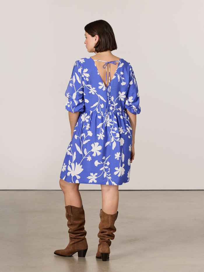 Long-Sleeve V-Neck Empire-Cut Mini Dress