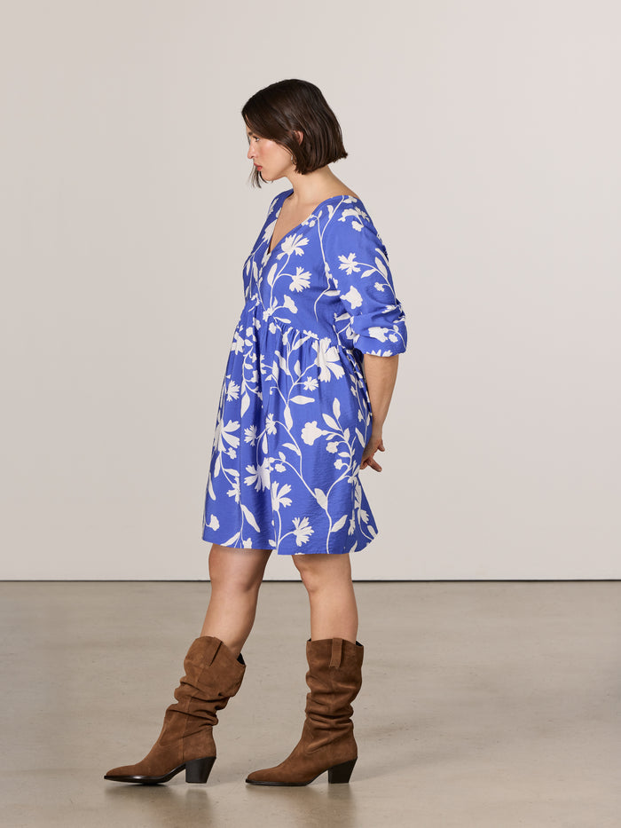 Long-Sleeve V-Neck Empire-Cut Mini Dress
