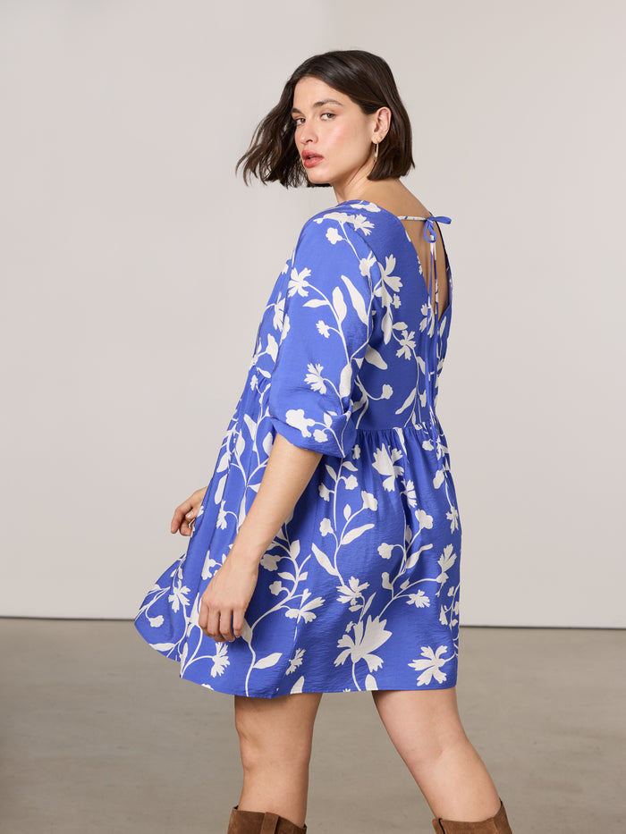 Long-Sleeve V-Neck Empire-Cut Mini Dress