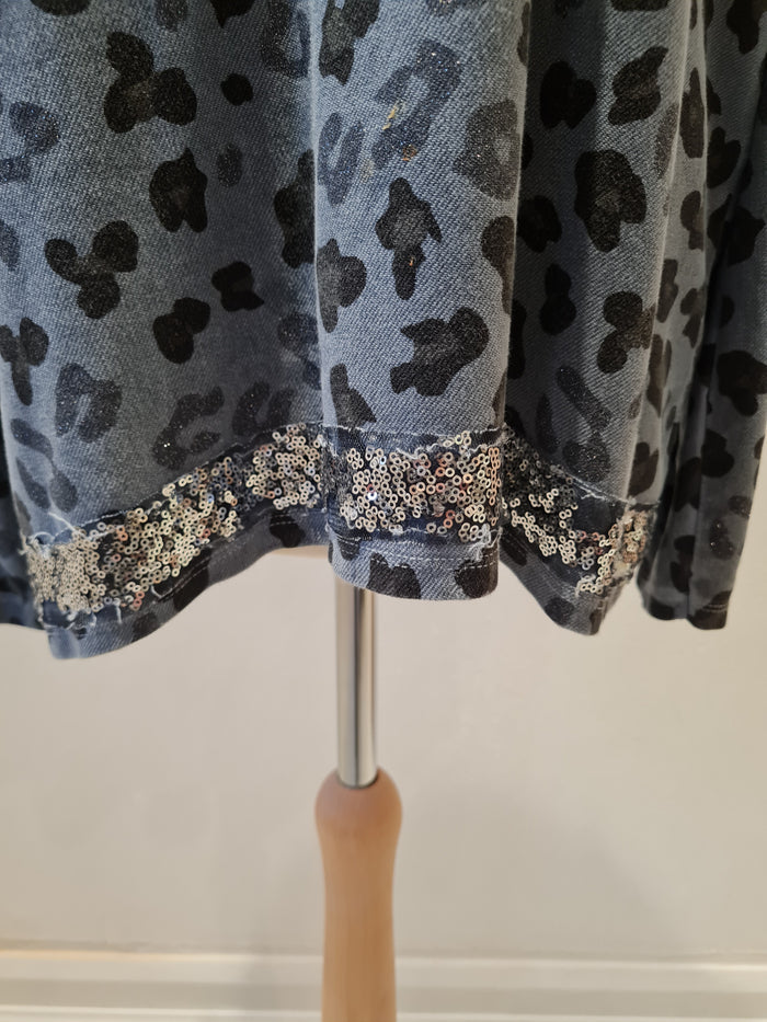 Made in Italy Grey Animal Print Embellished Top Medium
