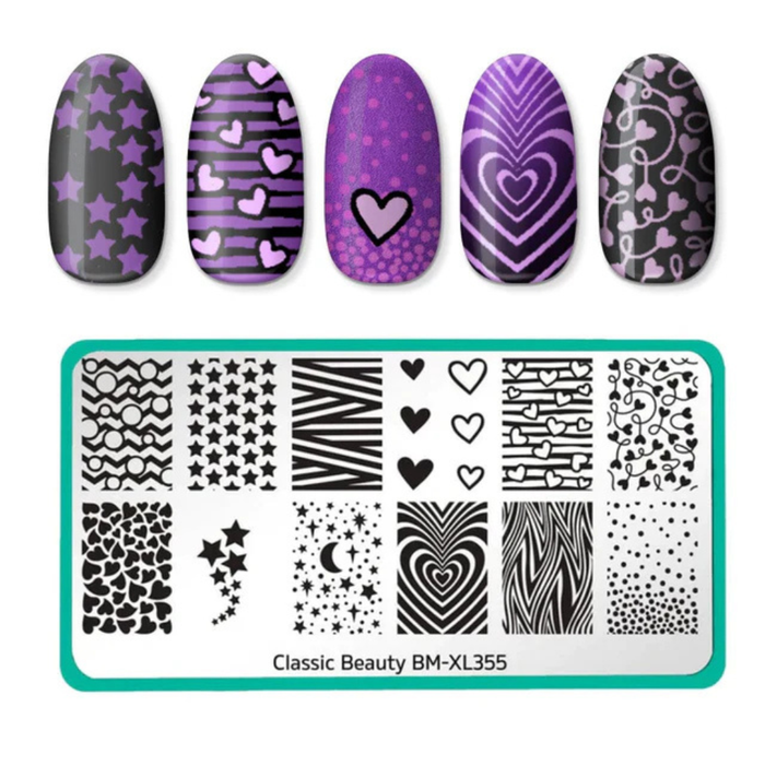 Maniology Stamping Plate | Classic Beauty: Hearts + Stars (XL355)