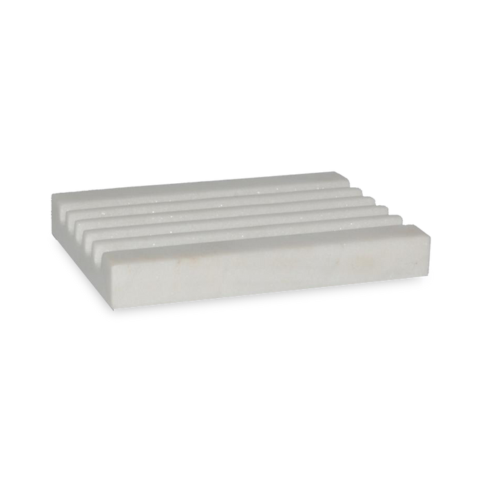 Elegant marble soap dish that highlights the natural stone material through purity of form and minimalism.