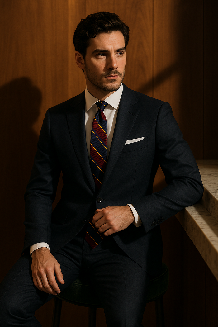 AI generated marketing image for Maroon and Navy Multi-Striped Traditional Tie