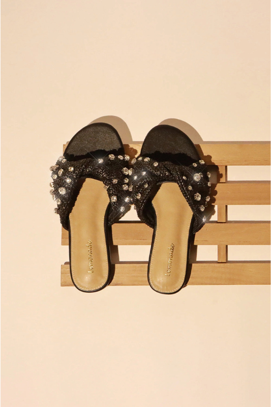 Mayleen Raffia Slides- Black
