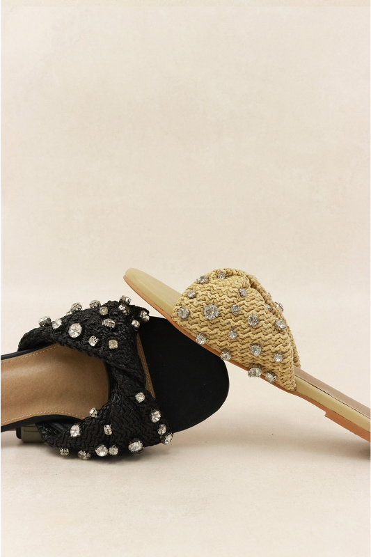 Mayleen Raffia Slides- Nude