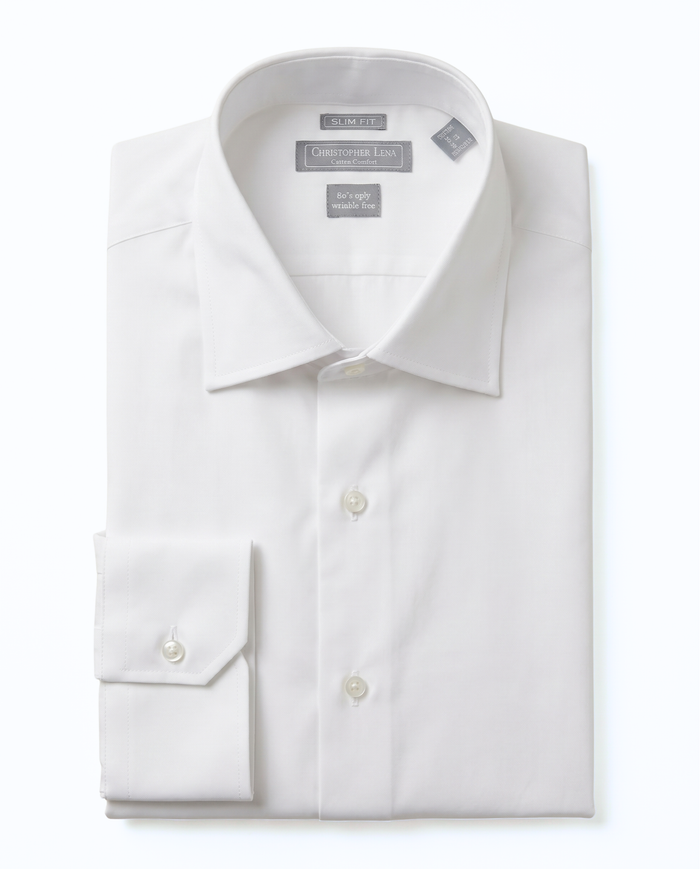 Mens Slim Fit White Textured Spread French Cuff Wrinkle Free Cotton Dress Shirt - The Suit Depot